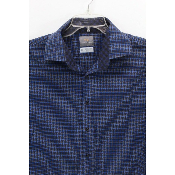 Thomas Dean Shirt Men's XXL Blue Long Sleeve Button Basketweave Print Flip cuff - Picture 9 of 9